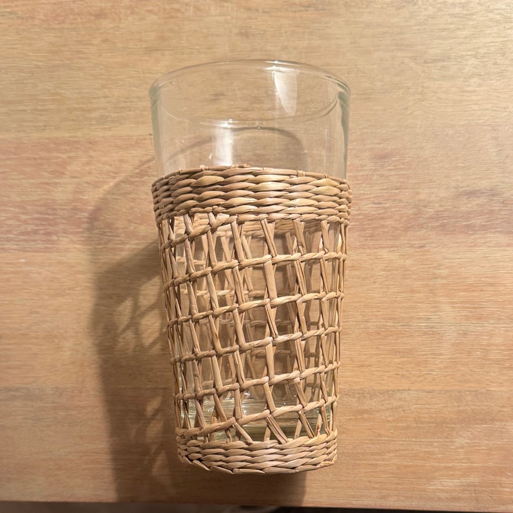 Jenni Kayne Glass Tumbler with Tan Rattan Sleeve